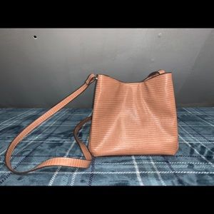 Target Croc/Reptile Print Crossbody bucket bag in Peach/Orange/Nude